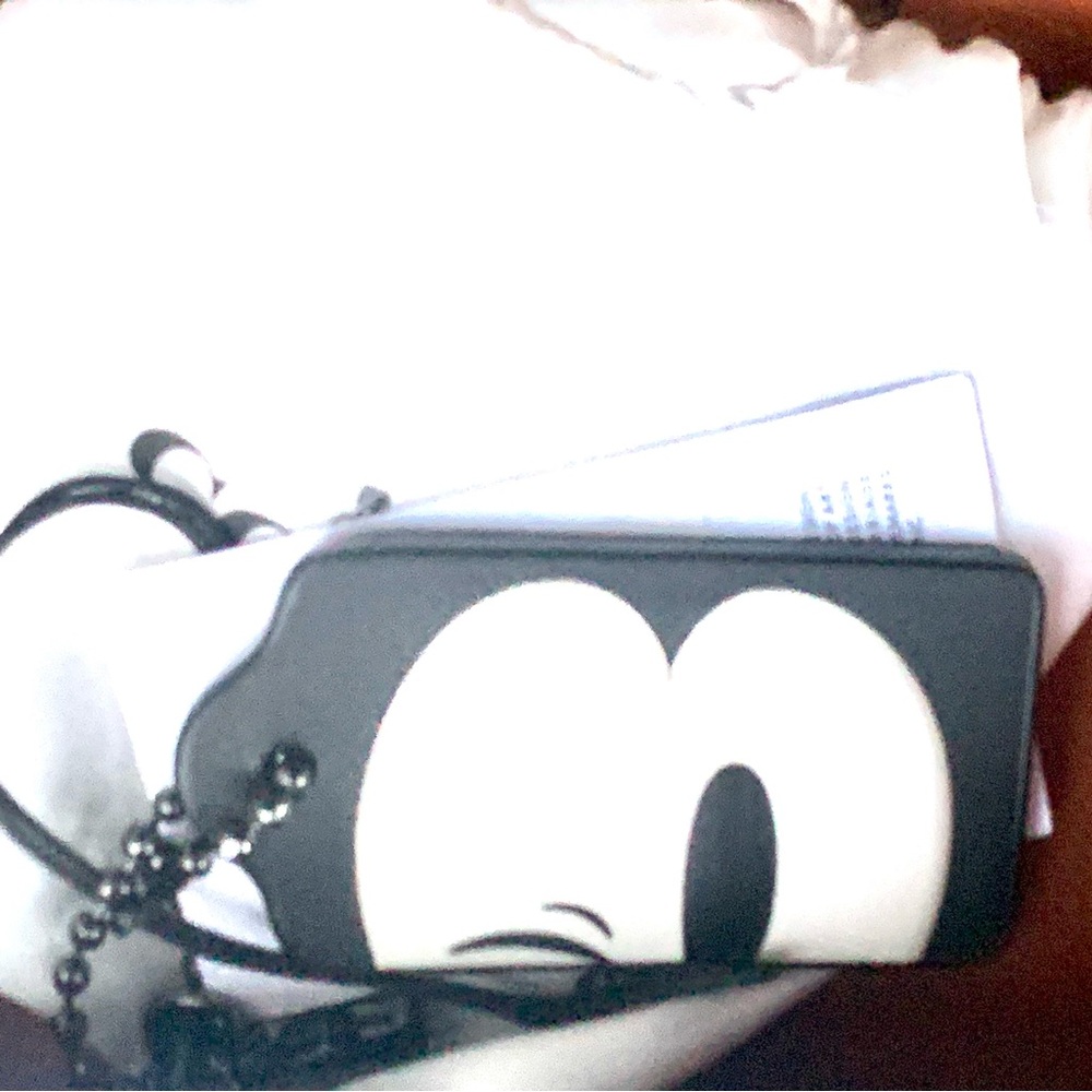 COACH x DISNEY Mickey Mouse Winking LEATHER BAG CHARM Hangtag KEY FOB .NWOT